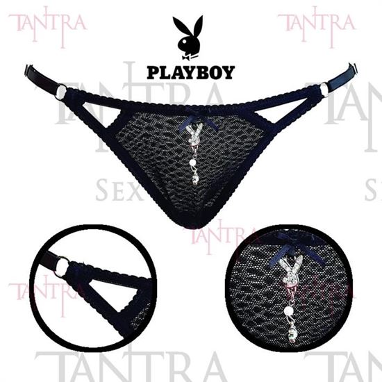 Tanga con transparencias negra Playboy